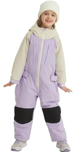 SNBOCON Kids Girls Boys One Piece Ski Suits High Collar Hood Zipper Snowsuits Colorful Jumpsuits Snowboard Waterproof Jackets Winter(130cm,L Ppl)
