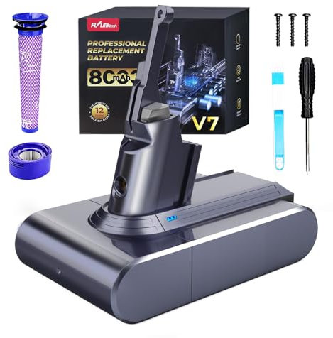 FLYLINKTECH Batteria 8000mAh per Dyson V7, Sostituzione Batteria Li-ion per Dyson V7 SV11, Compatibile con Animal, Fluffy, Trigger, Motorhead, Total Clean - Con 2 Filtri Inclusi