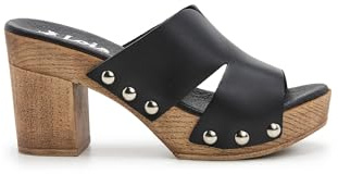 Lois Sandalia Alta Zueco Mujer Tipo Pala de Piel Negra Mujer Color: Negro Talla: 38