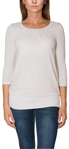 Alkato Damen Viskose Shirt 3/4 Arm Longshirt Top, Farbe: Taupe Beige, Größe: XL