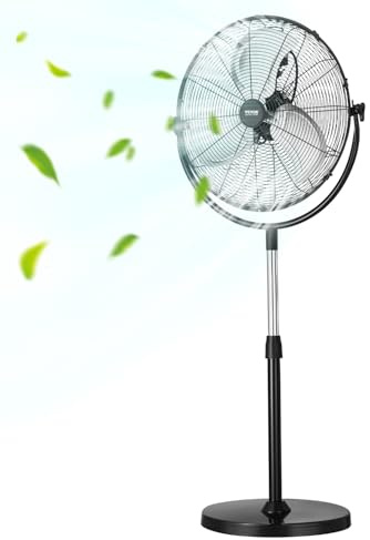 VEVOR Ventilador de Pedestal 56 cm Ventilador de Pie Altura Ajustable de 115 a 147 cm, 3 Velocidades 7,3 m/s, de Alta Potencia, para Sala de Estar, Hogar, Oficina, Negro, 560 x 425 x 1470 mm