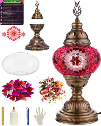 DEMMEX Couleur au choix – Kit de Lampe de Table en Mosaïque DIY – Style Turco-Marocain – Créez votre propre lampe avec mosaïques et outils, sans jointoyage requis