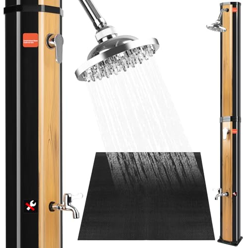 COOLWEST Solardusche 40 Liter mit Kunststoffboden, Solar Gartendusche mit 360° Schwenkbarem Duschkopf und Fußdusche, Einstellbare Temperatur Pooldusche Solar bis zu 60°C für Garten, Pool, Outdoor