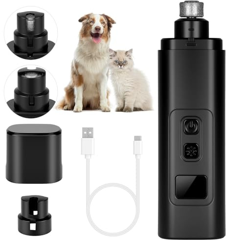 AUYAO Dog Nail Grinders Upgraded Super Silent Cat Claw Nail Clippers 2-Speed Electric Pet Electric Nail File Nail Scissors Nail Trimmer File with LED Lights for Small to Large Dogs(Black)