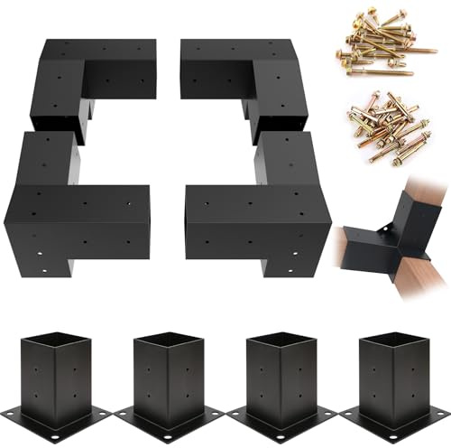 Kinchoix 4x4 Woodworks Pergola Brackets Kit, 15°Slanted Roof Pergola Bracket Kit （2PCS 15° 3-Way+2PCS 75° 3-Way +4PCS Post）