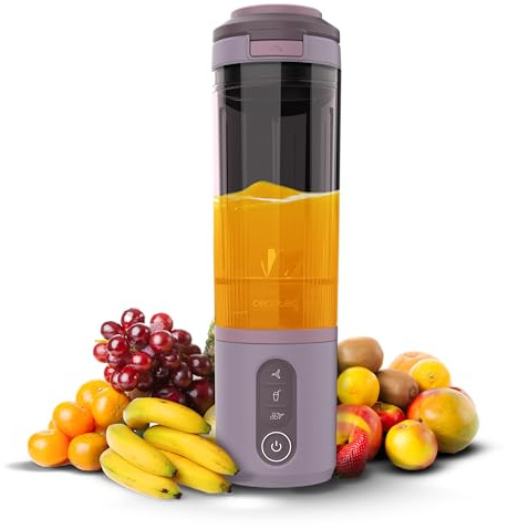 Cecotec Tragbarer Smoothie Maker Power Titanium Shake2Go Candy. 180 W, 600 ml To-Go-Becher mit Dichtdeckel, 3 Automatikprogramme, Anti-Blockier-Design, Trinkfertige Smoothies für Unterwegs