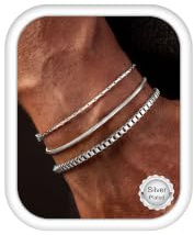 Morfetto Mens Bracelets 18K Gold Plated Silver Bracelet for Men | Stainless Steel for Waterproof Non Tarnish,Sturdy Link Box Chain Herringbone Figaro Bracelets Set Mens Accessories Presents