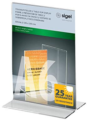 Sigel TA226 Tischaufsteller A6 gerade, hochwertiges glasklares Acryl, Werbeaufsteller