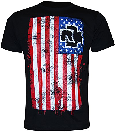 Rammstein Herren T-Shirt Amerika Offizielles Band Merchandise Fan Shirt schwarz mit mehrfarbigem Front und Back Print (M, Schwarz)