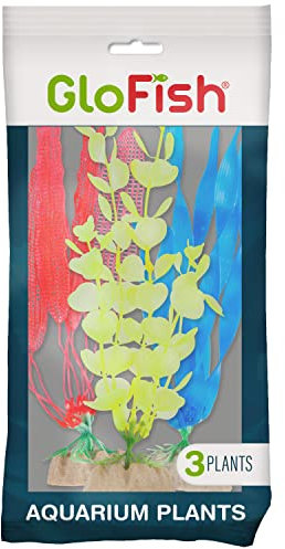GloFish Fluorescent Plant Multipack 3 Count, Contains Medium Yellow, Large Orange, Large Blue Aquarium Plants