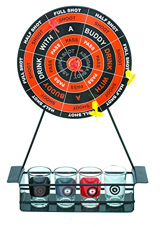 Other 617006 Down in One Trinkspiel für Erwachsene mit Mini Dartscheibe und Schnapsgläsern, rot