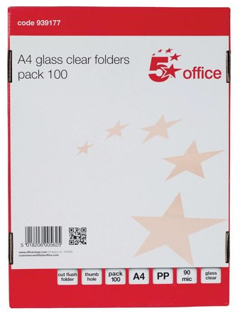 5 Star office 939177 A4 Cut Flush Polypropylene 90 Micron Folder (Pack of 100)