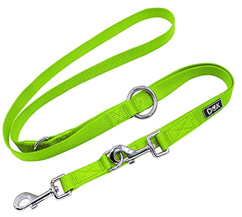 DDOXX Hundeleine Nylon - 2m Hundeleine Große Hunde, 3-Fach Verstellbar - Doppel Welpenleine, 360° Drehbares Drehgelenk, Robust und Langlebig - Große, Grün