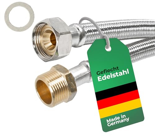 H2O-Flex Flexschlauch 3/4ÜM x 3/4AG, für Waschmaschine/Spülmaschine, 1m | DN13 Verlängerungsschlauch, Panzerschlauch, Trinkwasserzulassung, Edelstahlgeflecht, knickfest, für Küchen /Badinstallationen