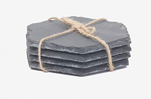 Set of 4 Natural Slate Hexagon Drink Coasters Mats - Ideal for Mugs, Glasses, Cups and More - (11 x 11cm)