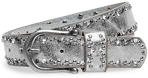 Caspar GU292 Damen Gürtel mit dezentem Strass und Nieten Dekor, Gürtelgröße:80 [für Körperumfang 75-85 cm], Farbe:silber
