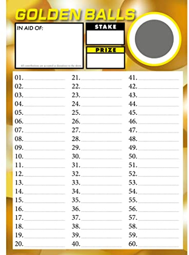 Totally Bonkers - GOLDEN BALLS Fundraising Scratch Cards - 60 SQUARE - A6 (148x105mm) -10 Pack - TB0043 - Blind Card