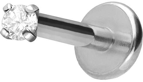 PIERCINGLINE Titan Labret Stecker Gewinde EINGEFASSTER KRISTALL Silberfarben 2 x 1,2 x 7 mm Piercing Lippe Nase Ohr