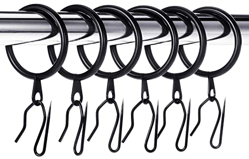 30 Stücke Metall Gardine Hängender Ringe und 30 Stücke Metall Vorhang Stift Haken für Fenster Tür Duschvorhang, 30 mm Innendurchmesser (Schwarz)