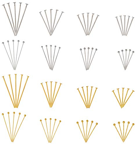 Craftdady 1600Pcs Mixed Colors Head Pins Ball Head Pins Flat Head Pins Wire Disc Headpins for Beading Jewelry Making
