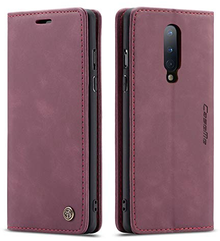 mvced Handyhülle Kompatibel mit OnePlus 8,Premium Leder Flip Case Schutzhülle mit Standfunktion,Wein rot
