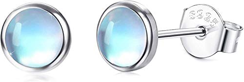 Milacolato 925 Argent Boucle Doreille Pierre de Lune 14K or blanc synthétique Rondes Boucles D'oreilles en Pierre de Lune Petites Boucles D'oreilles pour Femmes 4mm