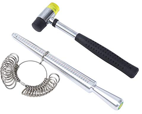 Love&Mini Ring Sizer Set Mandrel Finger Gauge Stick Jewelry Making Tools Kit with Mallet Installable Rubber Hammer Mallet Finger Sizer 3 PCs