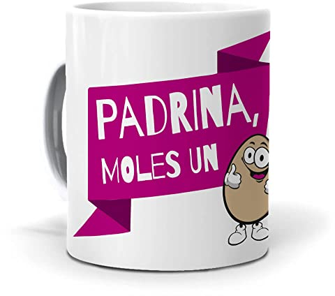 mundohuevo Taza Personalizada Regalo Madrina (en catalán) Padrina Moles un ou. Cerámica AAA - 350 ml.