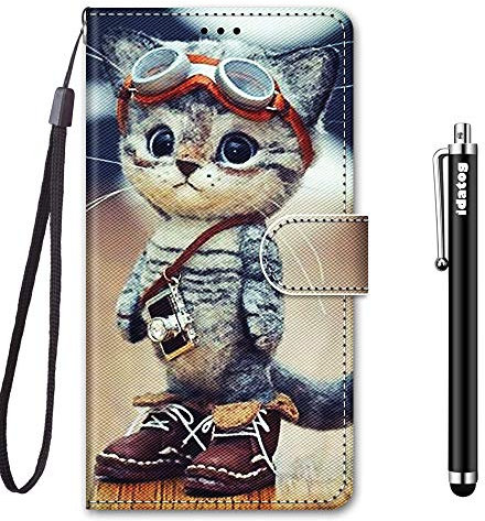 idatog Cover per Huawei P Smart Z / Y9 Prime 2019, Custodia in Stile Dipinto Pelle PU Libro Portafoglio Cover Wallet Flip Caso con Supporto di Stand/Carte Slot/Chiusura Magnetica (Gatto 1)