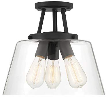 Savoy House 6-1024-3-89 Calhoun Modern Clear Glass Semi-Flush, 3-Light 180 Total Watts, 12 H x 13 W, Matte Black