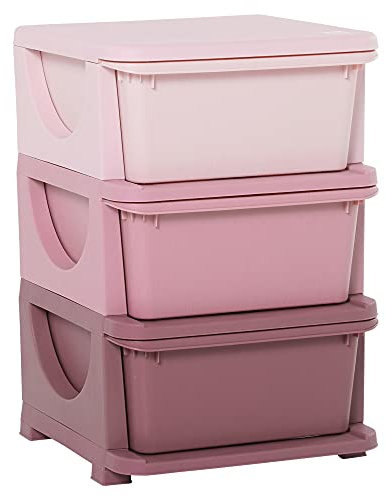 HOMCOM Torre de Almacenamiento Infantil con 3 Cajones Organizador de Juguetes para Niños +3 Años Gran Almacenaje con Asas para Juguetes Ropa Libros 37x37x56,5 cm Rosa