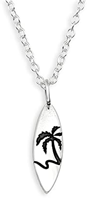 Monkimau Halskette mit Surfboard Anhänger aus 925 Sterling Silber schwarz oxidiert 45 cm