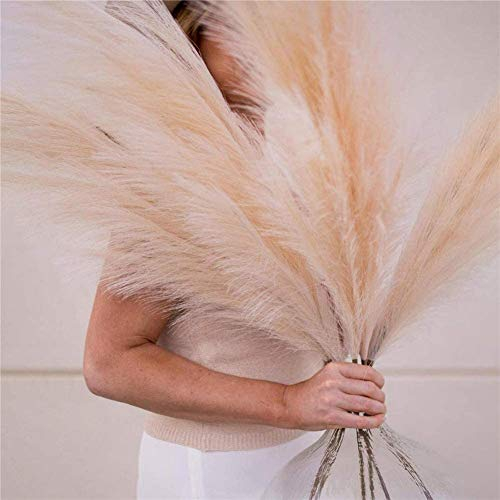 5 Piezas de Hierba de Pampa Artificial 39 en 100 cm Ramo de Bricolaje florero año Nuevo Vacaciones Boda Fiesta decoración del hogar Planta simulación Flor caña (Beige)
