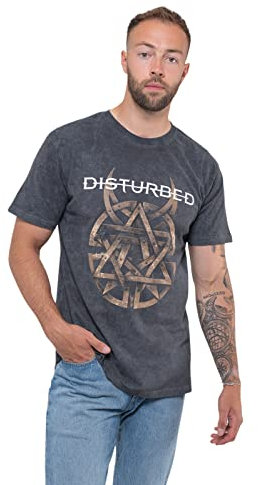Disturbed T Shirt Riveted Band Logo Official Mens Mineral Wash Charcoal Grey M