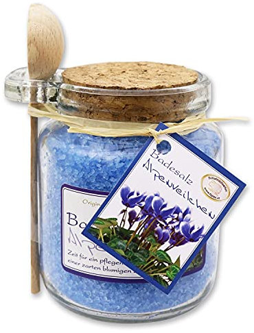 Florex Badesalz Enzian im dekorativen Glas mit Holzlöffel 300 g
