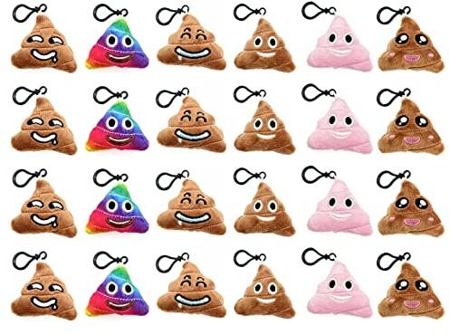 JZK Lot de 24 mini porte-clés Emoticon en peluche de 5 cm pour enfants pour remplir des sacs de fête, cadeaux d'anniversaire pour enfants