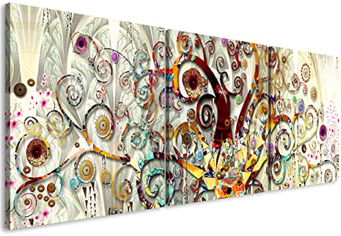 decomonkey Bilder Abstrakt Baum 90x30 cm 3 Teilig Wandbild Groß Leinwandbild XXL Deko Wohnzimmer Schlafzimmer Büro Wanddeko Leinwand Pictures For Wall Poster Modern Klimt Ornament Pflanzen bunt