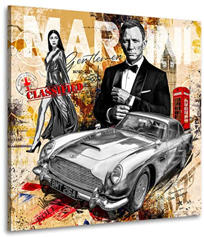 Kunstgestalten24 Leinwandbild Bond Pop Art Wandbild Nr.1 Aston Martin Leinwand Wanddeko Wandekoration Deko Bilder Modern Auto Bild Kunstwerk Canvas Hochwertiger Kunstdruck