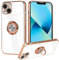 ZCDAYE Case for iPhone 14 Plus - Magnetic Ring Holder Stand, Gold Edge Electroplated Soft TPU Shockproof Case - White