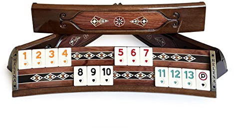 TUANA GAME Handmade Elliptic Massive Wood Mosaic Inlaid Natural Rosewood Veneer Rummi Set - Rummy Set,Okey Game Set - Tile Rummy (2643.ROS)
