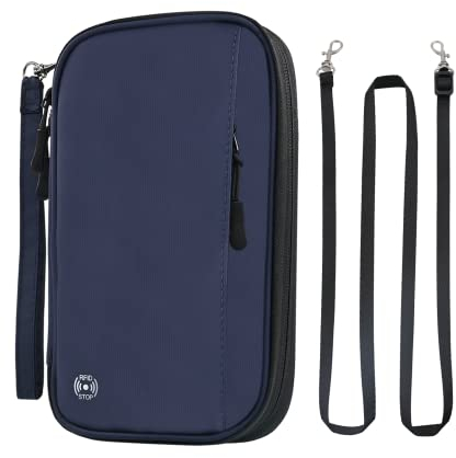 Eucomir Portadocumenti da Viaggio,Custodia Porta Passaporti Famiglia con Protezione RFID,Porta Passaporto da Viaggio in Oxford per Carta D'identità,Carte di Credito,Biglietti Aerei,Denaro,Blu