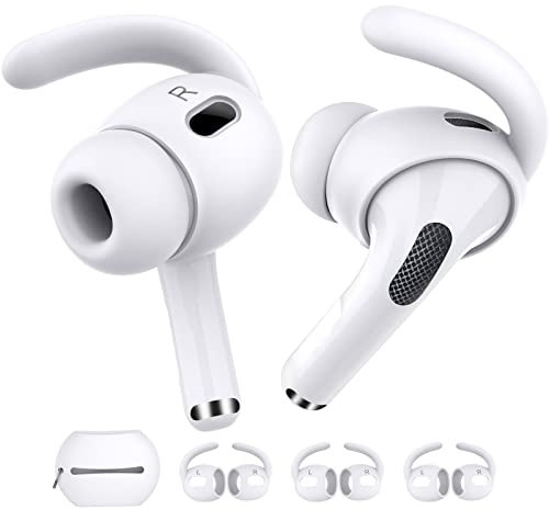 AhaStyle AirPods Pro 2 Ear Hooks【Added Storage Pouch】3 Pairs Anti-Slip Ear Covers Silicone Accessories Compatible with Apple AirPods Pro 2nd Generation 2022 (3 Large, White)