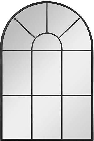 HOMCOM Miroir Mural en métal Cadre Noir en Forme de voûtée Style Industriel –91 x 60 cm – décoration pour entrée,Chambre à Coucher, Salon