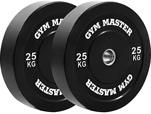 GYM MASTER Pair of 2 Black Rubber Bumper Plates for Olympic Barbell Weight Lifting