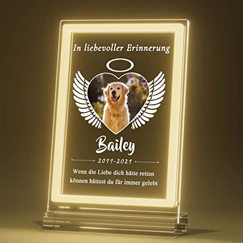 Bemaystar Personalisiert Gedenktafel für Haustiere Gedenkstein für Hunde mit Bild Gedenkstätten Hunde-Bilderrahmen für Katze und andere Haustiere Tiere Haustier-Hund-Gedenk Geschenke Foto Nachtlampe