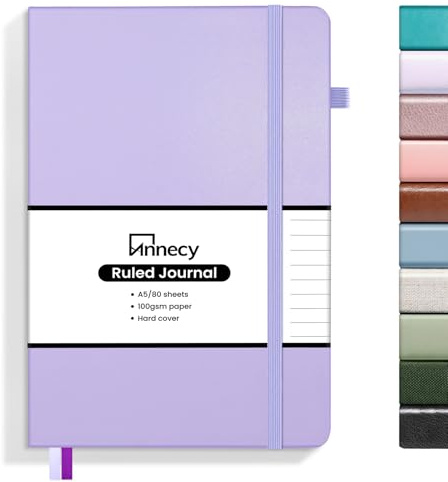 Annecy Liniertes Tagebuch, Hardcover, Leder-Tagebuch für Damen und Herren, 160 nummerierte Seiten, mittelgroß, 14 x 21 cm, 100 g/m² dickes Papier, Violett