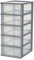 Iris Ohyama, Kunststoff Schubladenbox mit 5 flachen Schubladen, Grau, Easy-Pull-System, A4, A5 & A6 Format, Schreibtisch Organizer für Büro, Schule, Schreibwaren, BPA-frei, Schubladenschrank, OCH-2005