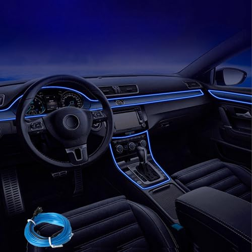 Kwoxet Auto LED Innenbeleuchtung, USB EL Wire Auto 5m/16.4ft Ambientebeleuchtung 5v Autolicht Geeignet für Armaturenbrettfugen, Türfugen, DIY-Designs (Blau)