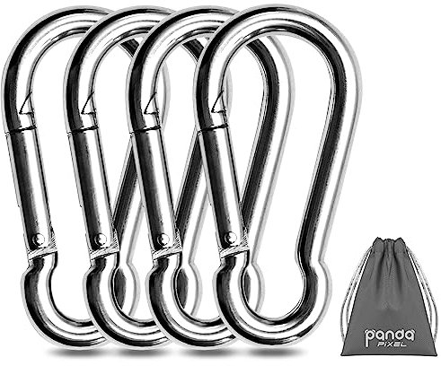 Pixel Panda 3.1 Inch Heavy Duty Gym Carabiner Load 1000lbs, 4 Pack Large Carabiner Clips 304 Stainless Steel,Carabiner for Fitness Attachment, Gym, Outdoor, Swing, Hammock, Hiking
