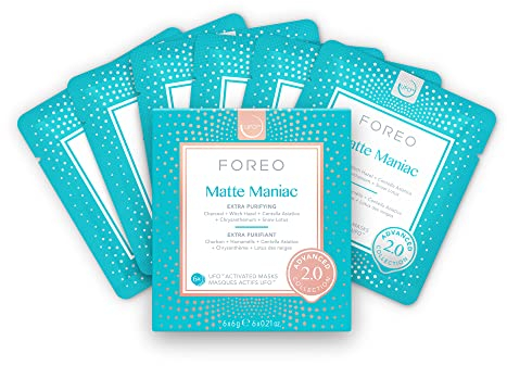 Matte Maniac Advanced Collection 2.0 UFO-aktivierte Gesichtsmaske - Feuchtigkeitsspendendes Facial - Beauty & Pflege - Zaubernuss & Holzkohle - Alle Hauttypen & anfällige - ölige Haut - 6 Stk.